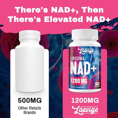 1200mg Liposomal NAD+ Supplement, Ultra Purity Actual NAD Supplement, Enhanced Absorption, Boosting NAD+, Age Defense, Energy, Metabolic Repair, 120 Softgels