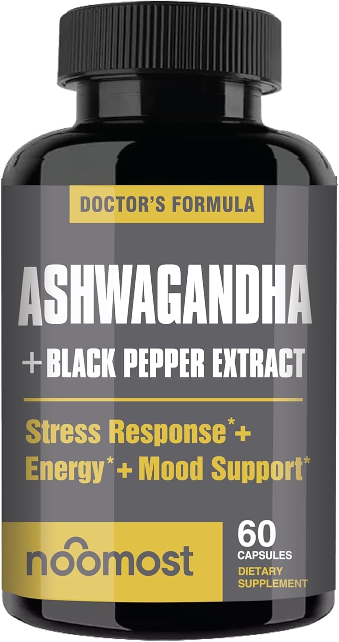 Organic Ashwagandha Capsules w/Black Pepper Extract as Vegan Ashwagandha Supplements for Anti Stress Relief, Natural Mood Support, Energy & Focus-60 Capsules