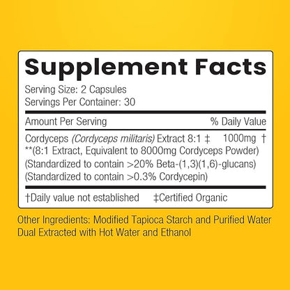 ENCAPSULATE Cordyceps Capsules 8:1 Extract – Premium Organic Fruiting Body 8:1 Mushroom Extract – Adaptogen Mushroom Supplement for Performance, Energy, Stamina & Immune Support – 60 Vegan Capsules