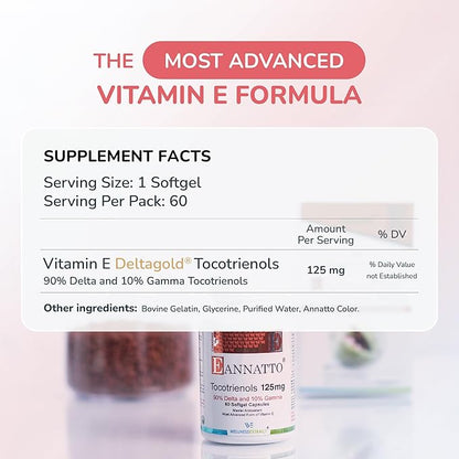 Eannatto Tocotrienols Vitamin E Supplements Tocopherol Free, Supports Immune Health, Non-GMO, Gluten Free & Antioxidant (125MG 60 Softgels)