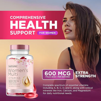 Built by Nature Vitamins for Women – Women's Complete Daily Multivitamin Supplement with A, B, C, D, E, Iron, Calcium, Magnesium and Multi Minerals – Wellness & Immune Health Support - 60 Softgels