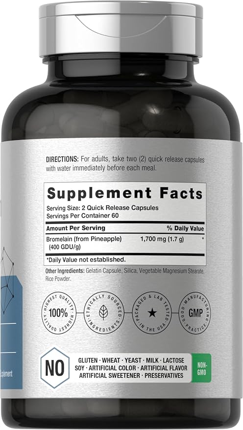 Horbäach Bromelain 1700 mg | 120 Capsules | Supports Digestive Health | Pineapple Enzyme Supplement | Non-GMO, Gluten Free