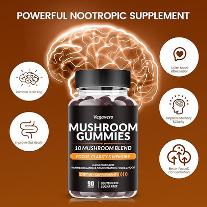 Mushroom Gummies - 10x Mushroom Blend - Mushroom Complex - Mushroom Supplement (90 Chews) Classic Coke