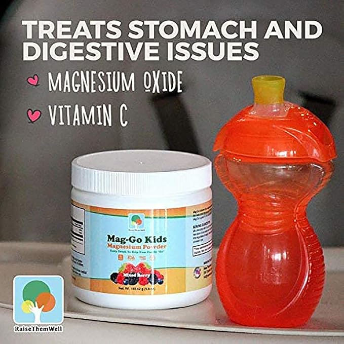 Mag-Go Kids Magnesium Powder | Constipation Relief (Mixed Berry) | 90 Servings per Tub