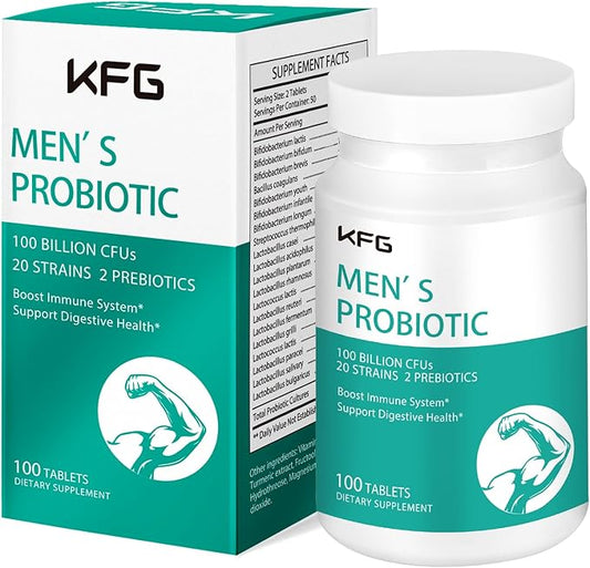 KFG Probiotic Supplement 100 Billion CFU, 20 Strains, 2 Prebiotics and Digestive Enzymes, Supports Digestion, Immune Support, Gut Health and Metabolism, Non-GMO, Gluten & Soy Free, 100 Tablets