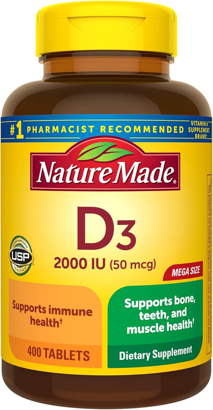Nature Made Vitamin D3 2000 IU (50 mcg), Dietary Supplement for Bone, Teeth, Muscle and Immune Health Support, 400 Tablets, 400 Day Supply