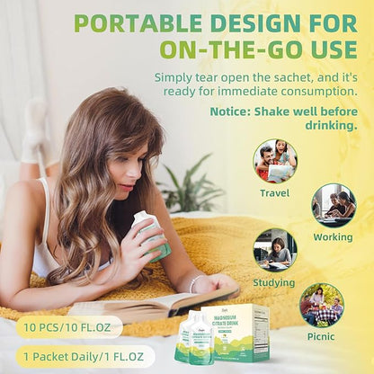 Magnesium Citrate Drink Supplement,Magnesium Drink/Oral Solution with Bromelain,Vitamin,Zinc and Sodium for Zzz and Gut Support