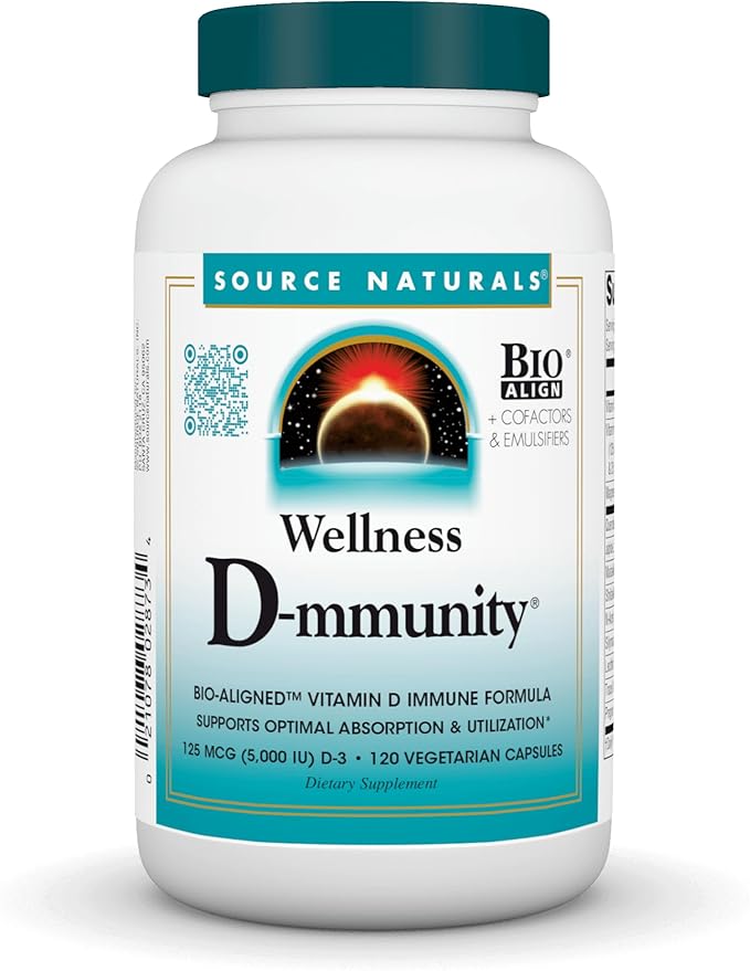Source Naturals Wellness D-mmunity, Bio-Aligned Vitamin D Immune Formula, Supports Optimal Absorption and Utilization* - 120 Vegetarian Capsules