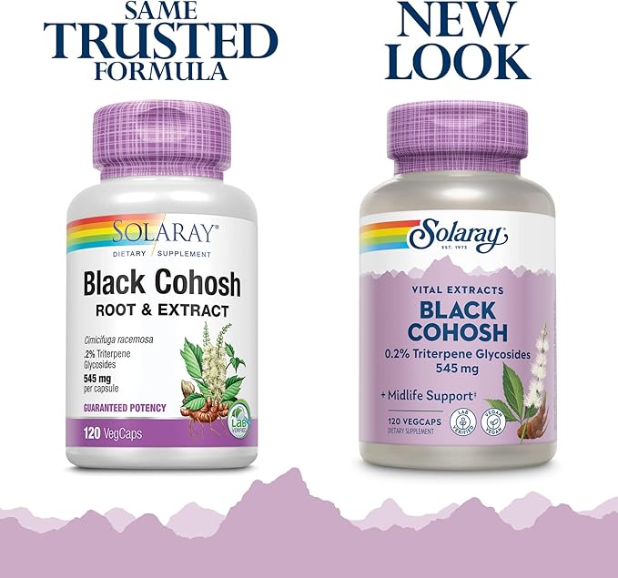 SOLARAY Black Cohosh Root & Extract 545mg | Womens Health & Menopause Support Supplement | Non-GMO | 120 VegCaps
