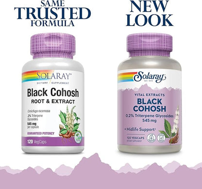 SOLARAY Black Cohosh Root & Extract 545mg | Womens Health & Menopause Support Supplement | Non-GMO | 120 VegCaps