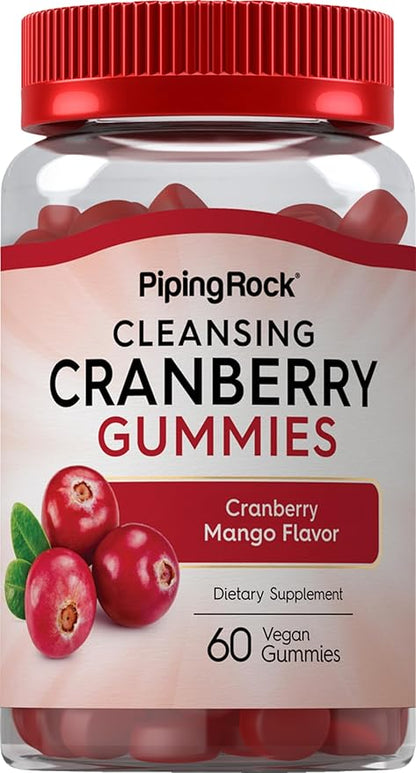 Piping Rock Cranberry Gummies | 60 Count | Cranberry Mango Flavor | Cleansing Supplement | Vegan Gummy | Non-GMO, Gluten Free