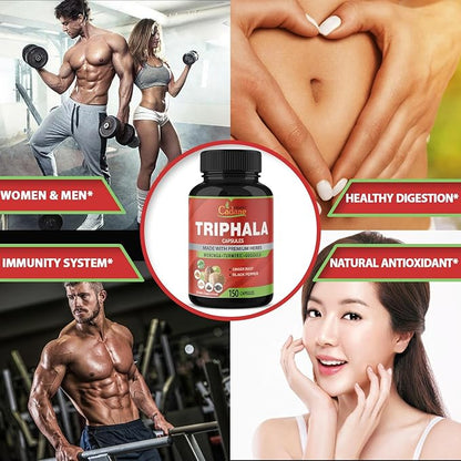 Organic Cadane Triphala Extract Capsules, 5 Months Supply with Turmeric, Guggulu, Ginger, Black Pepper, Moringa - Support Digestion Health & Immune System