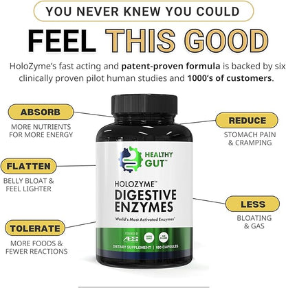 HoloZyme Max Strength Digestive Enzymes | Prevents Bloating, Gas, & Indigestion w/Protease, Amylase, Lipase, Lactase, and More | 90 Servings