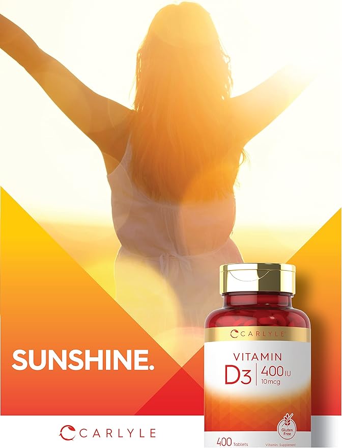 Carlyle Vitamin D3 400iu (10mcg) | 400 Tablets | Value Size | Vegetarian, Non-GMO, and Gluten Free Formula | Vitamin D Supplement