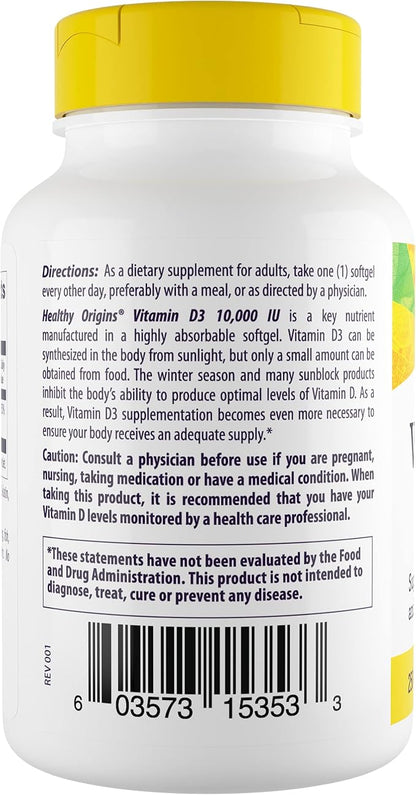 Healthy Origins Vitamin D3 10,000 IU (Non-GMO), 120 Softgels