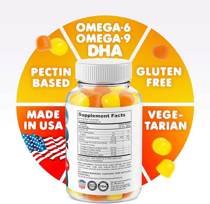 Omega 3 DHA Gummies and Vitamin C Gummies for Kids & Adults - Immune Support Low-Sugar Chewable Gummy Vitamins for Toddlers - Vegetarian Gelatin-Free Children's Supplement