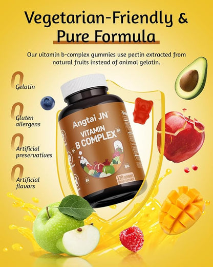 Vitamin B Complex Gummies for Adult - 120 Count, Apple Flavor, Chewable Supplement with 8 Essential B Vitamins (B1, B2, B3, B5, B6, B7, B9, B12) - Vegan, Supports Energy, Metabolism & Overall Health