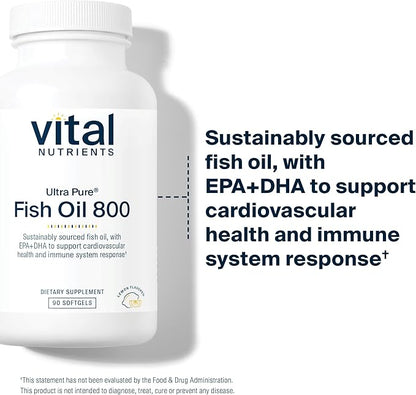 Vital Nutrients Ultra Pure® Fish Oil 800 | Supports Heart, Brain, & Immune Health* | Sustainably Sourced High EPA & DHA Omega-3 Fatty Acid | Lemon Flavor | Gluten, Dairy, Soy Free | 90 Softgels