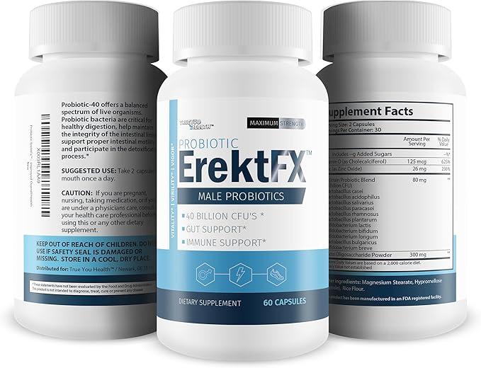 Probiotic ErektFx - Male Probiotics - Lift Your Gut Health to Support Your Overall Mind & Body - Over 40 Billion CFU’s of Probiotics Formulated for Men - Support Improved Overall Health