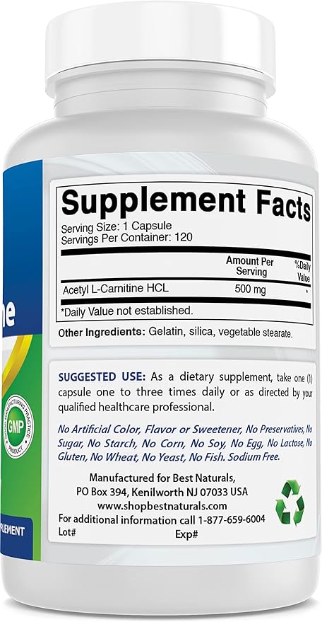 Best Naturals Acetyl L-Carnitine 500 Mg 120 Capsules (120 Count (Pack of 1))