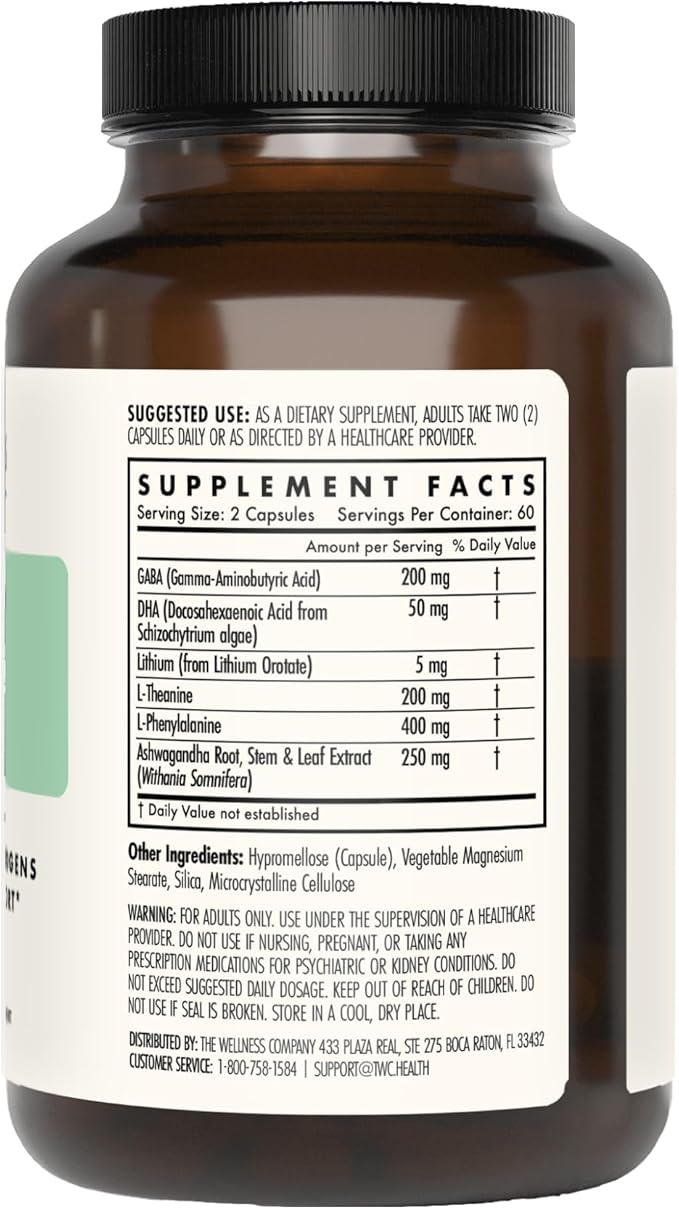 Mind Lift | 120 Capsules (2 Month Supply) | Supports Healthy Mood with Lithium, Ashwagandha, DHA, and GABA | Non-GMO, Gluten-Free | Stress Management and Cognitive Support