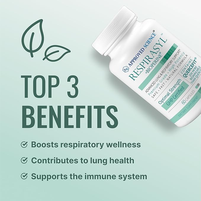 Approved Science® Respirasyl - Lung and Respiratory Support - with Quercefit, Vitamins A,C,D, BioPerine - 3 Month Supply - Made in The USA