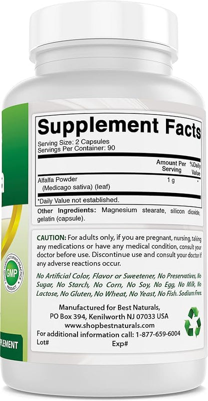 Best Naturals Alfalfa Green Super Food 500 mg 180 Capsules (180 Count (Pack of 2))