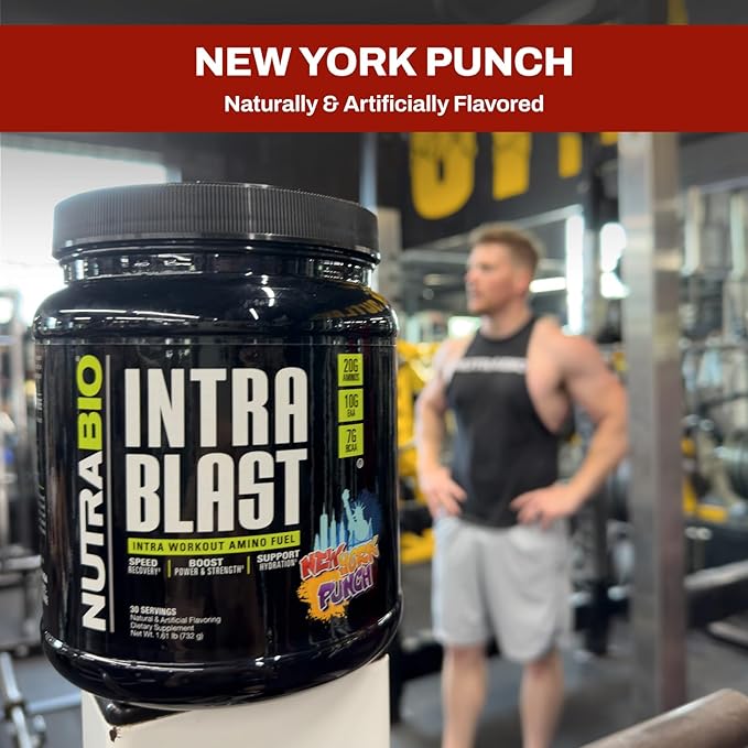 NutraBio Intra Blast Bcaa Powder Amino Acid Supplement, Electrolyte & Hydration Blend, Intra, Pre Workout & Muscle Recovery, 20g Eaa Amino Acids Powder, 5g Glutamine- New York Punch, 30 Serving