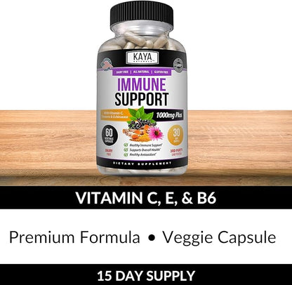 Kaya Naturals Elderberry Immune Support, Elderberry with Zinc and Vitamin C for Adults Vitamins, Probiotics & Turmeric 1000mg Immune System Booster Sambucus Capsules - 60 Count