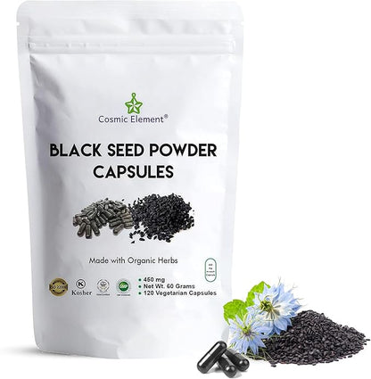 100% Pure Black Seed Powder Capsules Organic - Vegan Nigella Sativa 450mg Black Cumin Seeds per Serving for Health - 120 Capsules