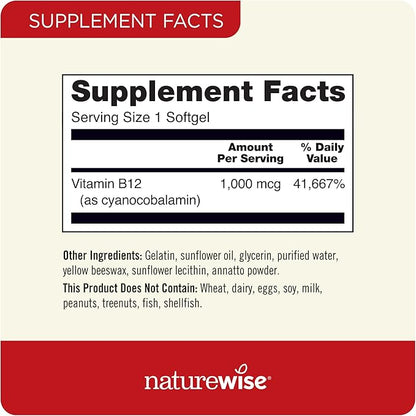 NatureWise High-Potency 1000mg Omega 3 600mg EPA 400mg DHA Vitamin E 180ct & 1000mcg Vitamin B12 150 Softgels Supplement Bundle