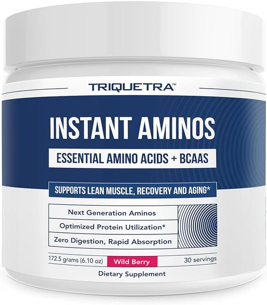 Instant Aminos - EAA+BCAA - 10 Essential Amino Acids Supplement - Rapid Absorption, Zero Digestion - Supports Lean Muscle, Recovery & Aging - 321% DIAAS Protein Score - Wild Berry (30 Servings)