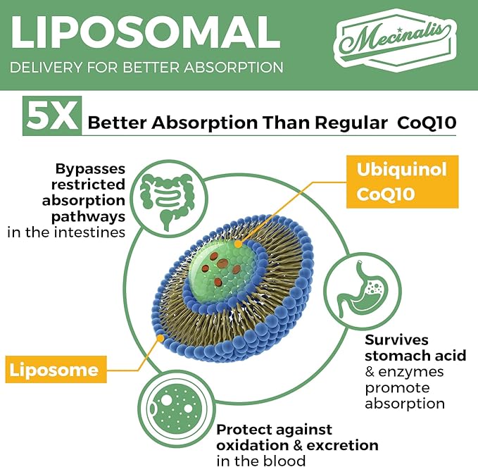 1000mg Liposomal CoQ10 Softgels | Better Absorption CoQ10 Ubiquinol Supplement | Heart Function & Energy Production | Active Antioxidant Form of Vegan Coenzyme Q10 | Non-GMO | 120 Softgels