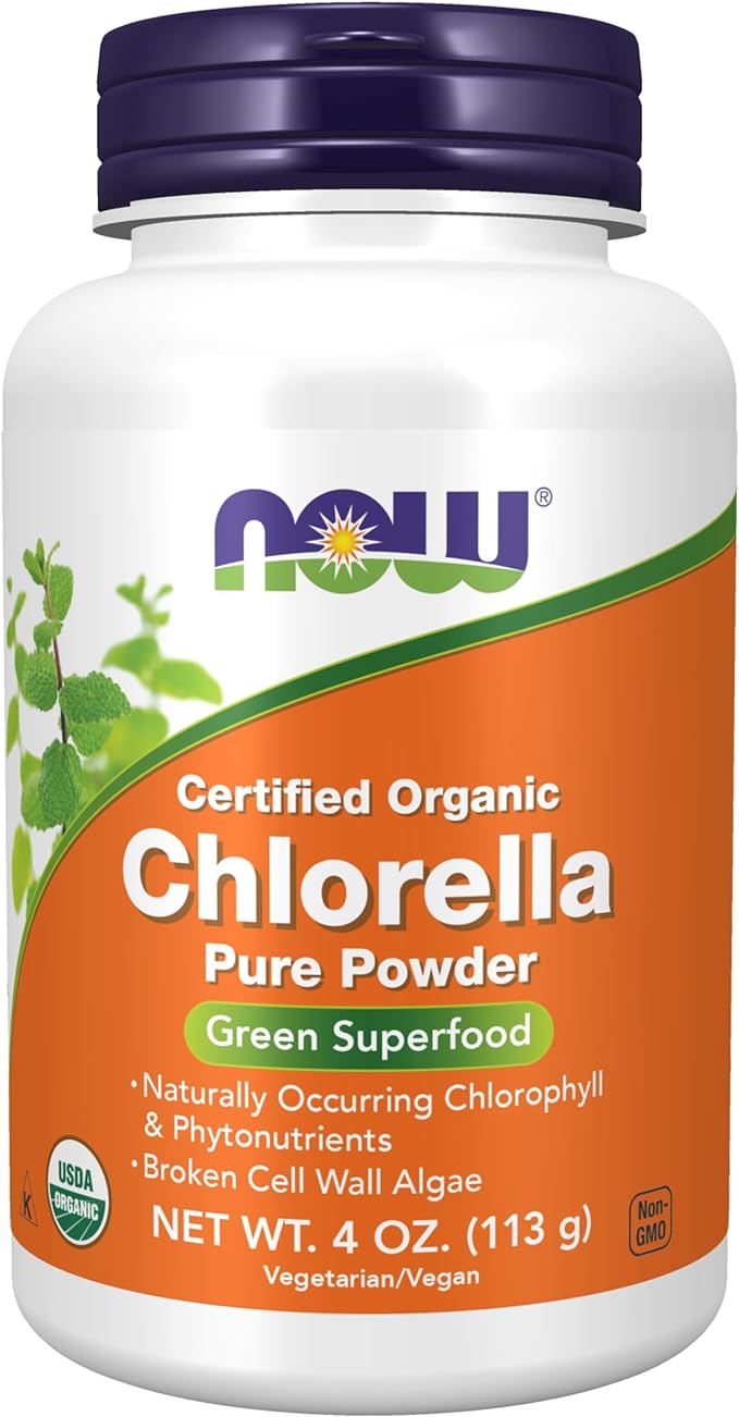 NOW Foods Supplements, Organic Chlorella Powder with naturally occurring Chlorophyll, Beta-Carotene, mixed Carotenoids, Vitamin C, Iron and Protein, 4-Ounce