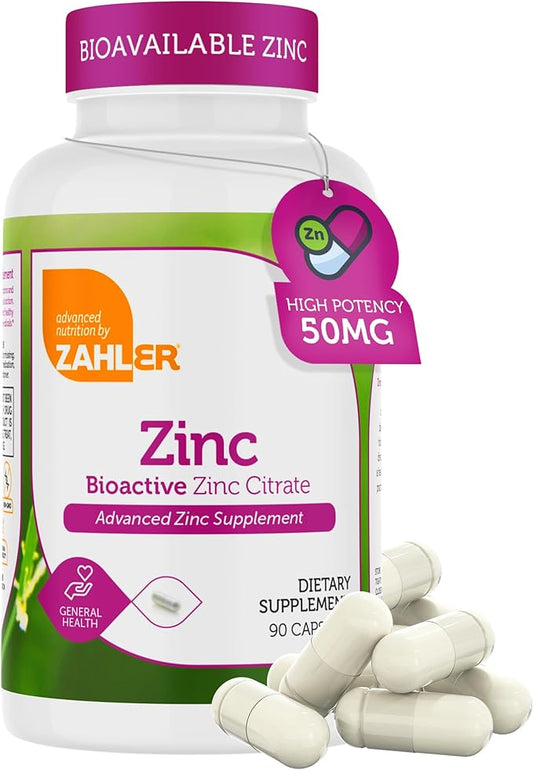 Zahler Zinc 50mg, Supports Immune and Antioxidant Protection, Certified Kosher, 90 Capsules