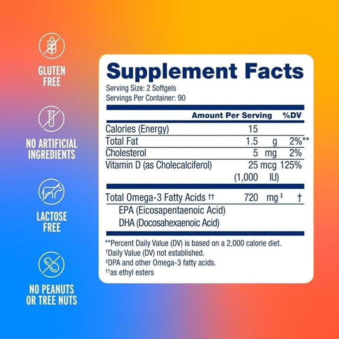 Oceanblue Essentials Everyday Omega Minis – 180ct – Burpless Fish Oil with Vitamin D3 – for Heart and Immune Support – Easy to Swallow Mini Softgels – Tasty Orange Flavor – 3 Month Supply