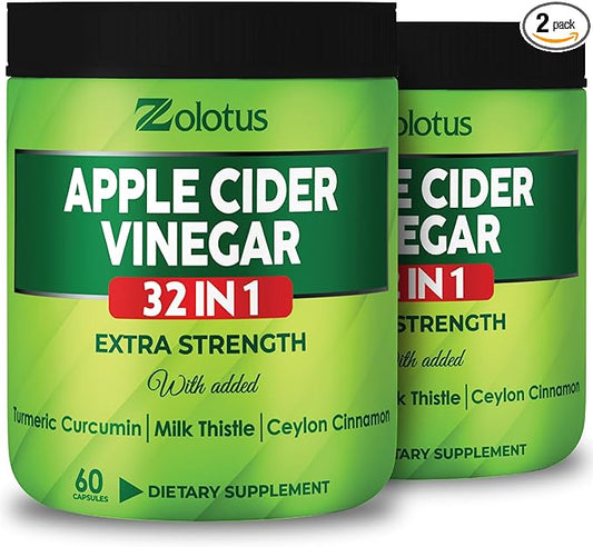 Zolotus (2 Packs) 60 Capsules Apple Cider Vinegar Capsules 32 in 1, with Turmeric, Cinnamon, Milk Thistle, Berberine, Elderberry, Quercetin