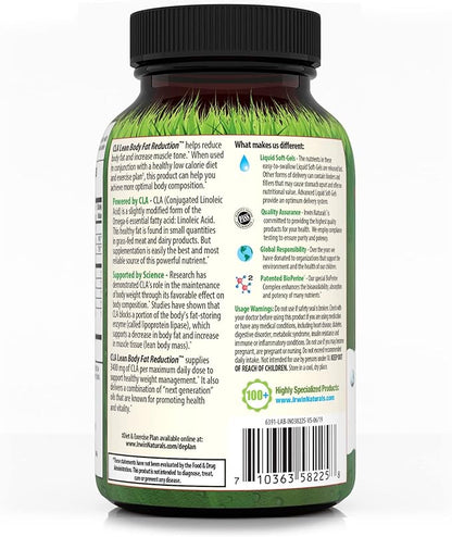 Irwin Naturals CLA Lean Body Fat Reduction - Helps Reduce Body Fat & Increase Muscle Tone - 80 Liquid Soft-Gels (Pack of 2)
