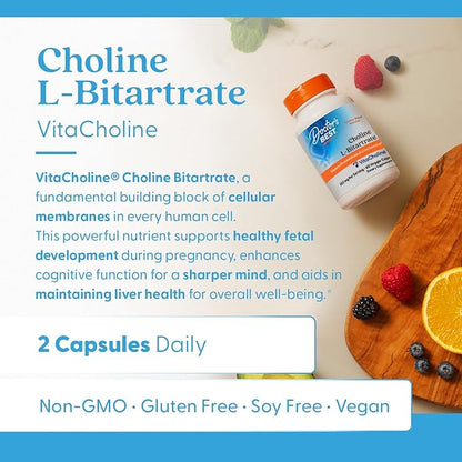 Doctor's Best Choline L-Bitartrate (VitaCholine), Supports Prenatal Health & Liver Function, Non-GMO, Gluten Free, Soy Free, Vegan 60 Veggie Caps