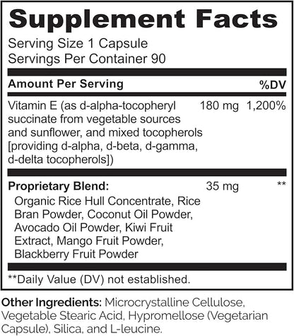 NATURELO Vitamin E - 180 mg (300 IU) of Natural Mixed Tocopherols from Organic Whole Foods - Supplement for Healthy Skin, Hair, Nails, Immune & Eye Health - Non-GMO, Soy Free - 90 Vegan Capsules