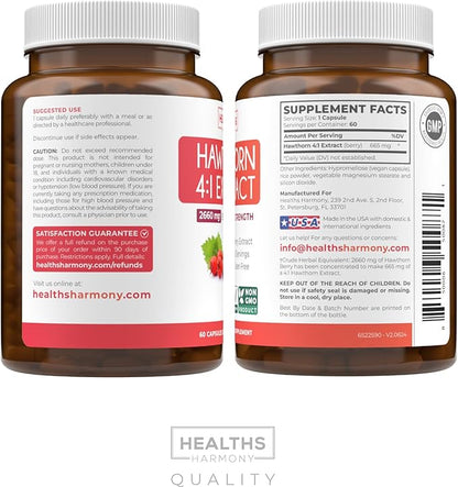 Super Potent Hawthorn Berry Extract Capsules - Hawthorn Berry Supplement Made from Extra Strength Concentrate to Support Heart and Digestive Health - Vegan Non-GMO & Gluten Free (2 Month Supply)