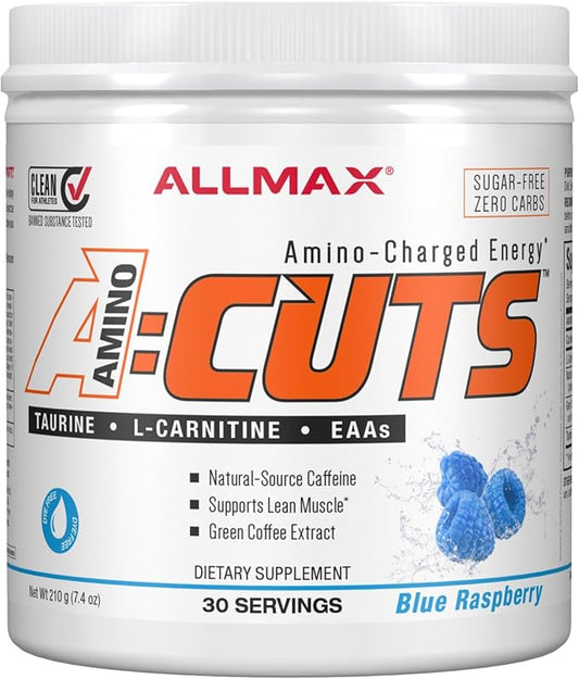 ALLMAX Nutrition AMINOCUTS (ACUTS), Amino-Charged Energy Drink with Taurine, L-Carnitine, Green Coffee Bean Extract, Blue Raspberry, 36 Servings
