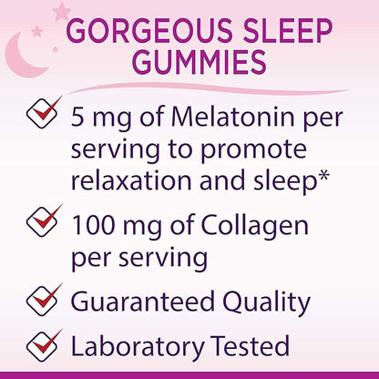 Nature's Bounty Optimal Solutions Gorgeous Sleep Melatonin 5mg Gummies with Collagen, Assorted Fruit Flavors, 60 Count (Pack of 2)