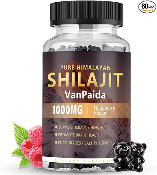 Sugar Free Shilajit Gummies, Pure Himalayan Shilajit Gummies Supplement for Energy, Brain & Immune Support, 85 Trace Minerals & Fulvic Acid with Ashwagandha, Unisex Sugar-Free Raspberry Flavor