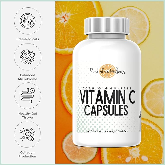 Vitamin C Capsules | Pure, Corn, & GMO-Free | 1000 mg Vitamin C Per Capsule | 200 Capsules