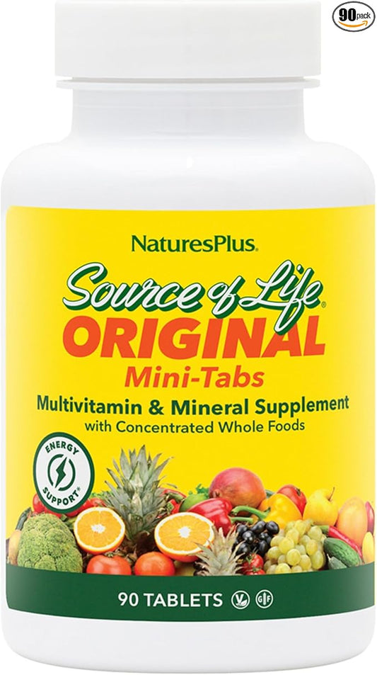 Natures Plus Source of Life - 90 Mini-Tabs - Multivitamin & Mineral Supplement - Supports Natural Energy & Overall Well-Being - Gluten Free, Vegetarian - 15 Total Servings