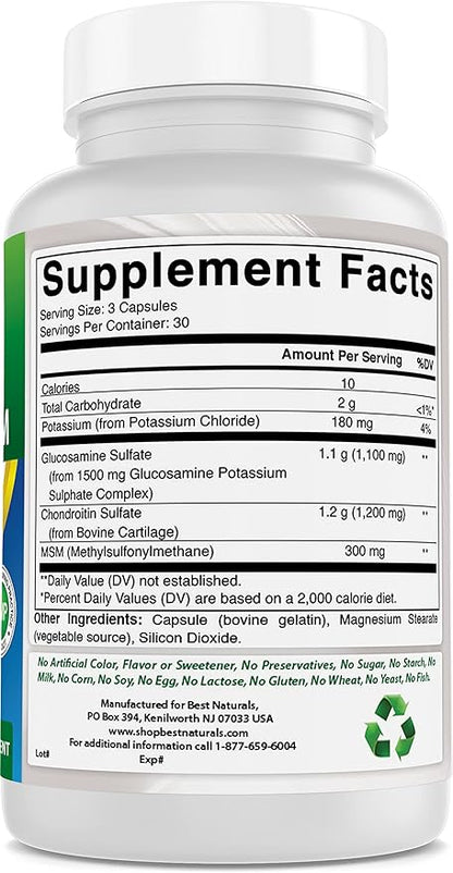 Best Naturals, Glucosamine Chondroitin MSM Supplements, 2600 mg per Serving, 90 Capsules (90 Count (Pack of 1))