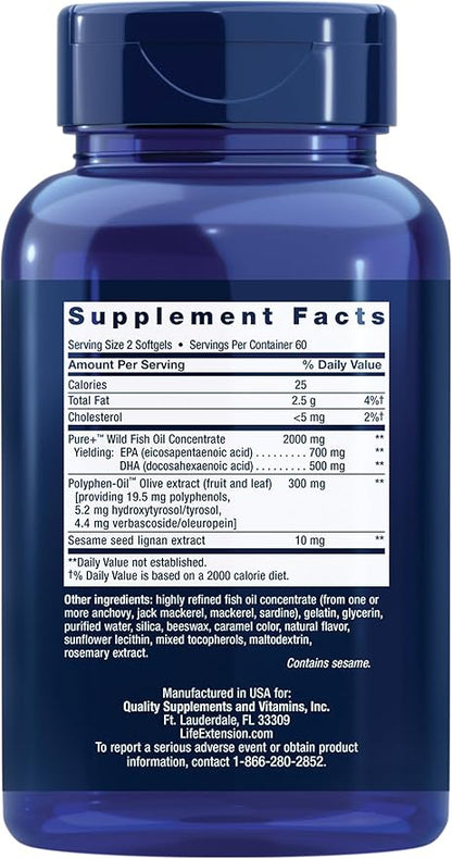 Super Omega-3 EPA/DHA Fish Oil, Sesame Lignans & Olive Extract - For Heart & Brain Health – For Inflammation & Cholesterol Management – Gluten-Free, Non-GMO – Lemon Flavor 120 Softgels