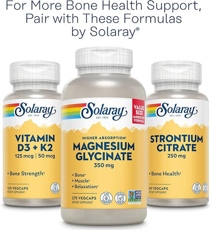 SOLARAY Calcium Magnesium Citrate 1:1 Ratio w/Vitamin D 2 - Calcium Supplements for Women and Men - Calcium 1000mg, Magnesium 1000mg - Bone Health Support - 60-Day Guarantee, 30 Servings, 180 VegCaps