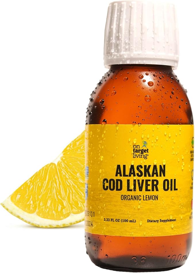 On Target Living Alaskan Cod Liver Oil- Travel Size 3.33 oz. | Naturally Occurring Vitamins A & D | Organic Lemon Flavor | Premium Line Caught Cod Liver Oil